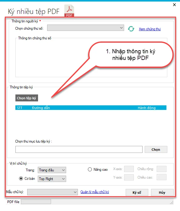 Nhập thông tin ký nhiều tệp PDF