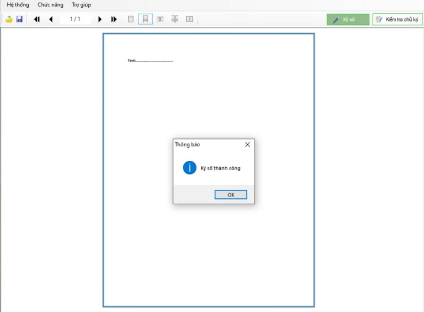 Thông báo ký số file PDF thành công