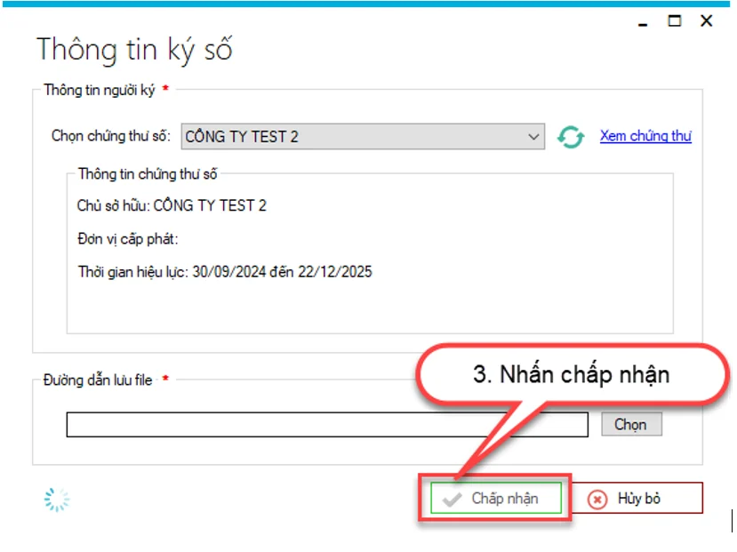 Bấm Chấp nhận để ký file XML