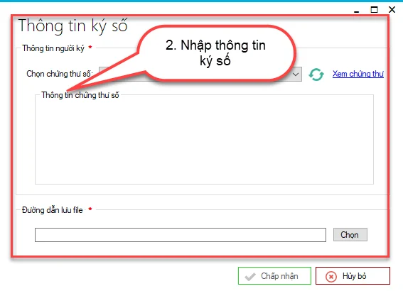 Nhập thông tin ký số file XML
