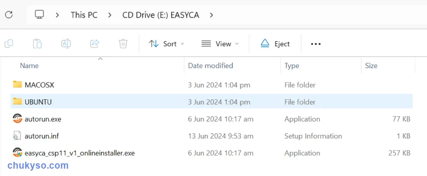 Các file trong ổ đĩa Token EasyCA