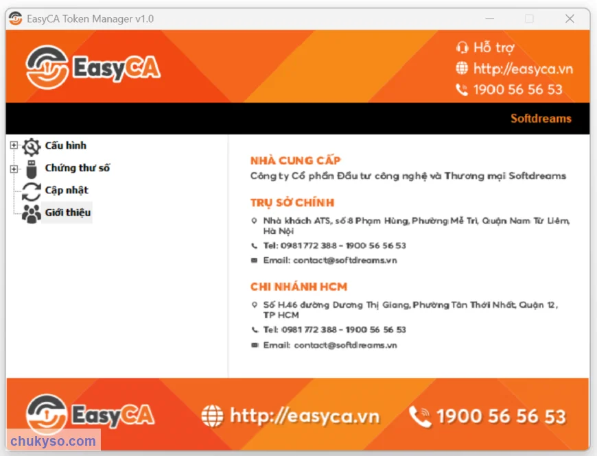 Giao diện phần mềm EasyCA Token Manager v1.0 sau khi cài