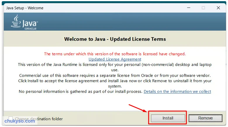 Bấm Install để cài Java