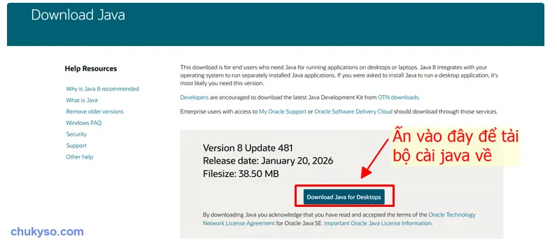 Tải Java 8 trên trang java.com