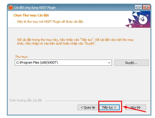 Chọn thư mục cài đặt HDDT Plugin