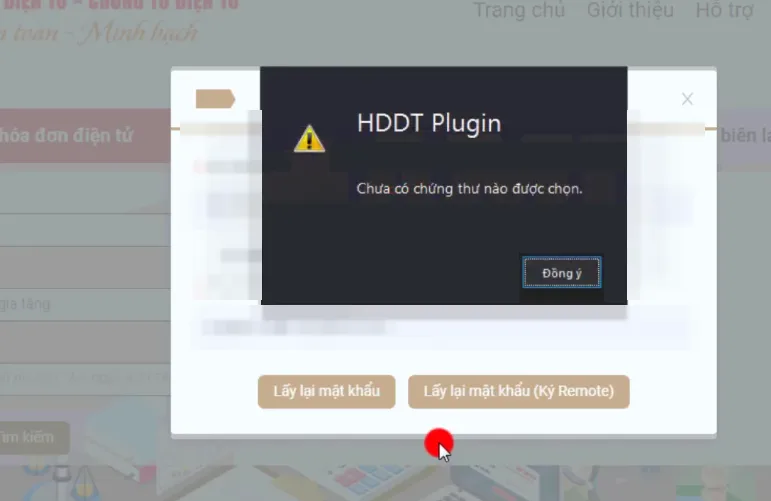 HDDT Plugin chưa có chứng thư số nào được chọn