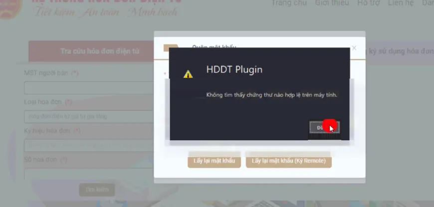 HDDT Plugin không tìm thấy chứng thư số nào hợp lệ trên máy tính