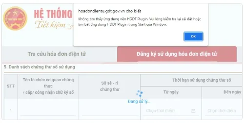 Lỗi không tìm thấy ứng dụng nền HDDT Plugin