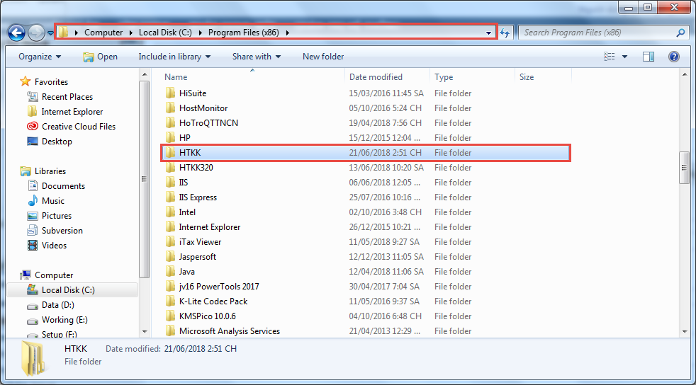 Thư mục HTKK trong Program Files (x86)