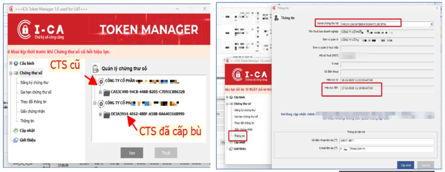Token I-CA hiển thị chứng thư cũ và chứng thư đã cấp bù