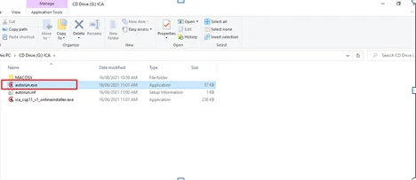 Chạy file autorun.exe trong ổ I-CA