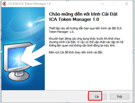Màn hình chào mừng trình cài đặt ICA Token Manager 1.0