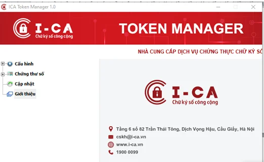 Giao diện phần mềm ICA Token Manager sau khi cài