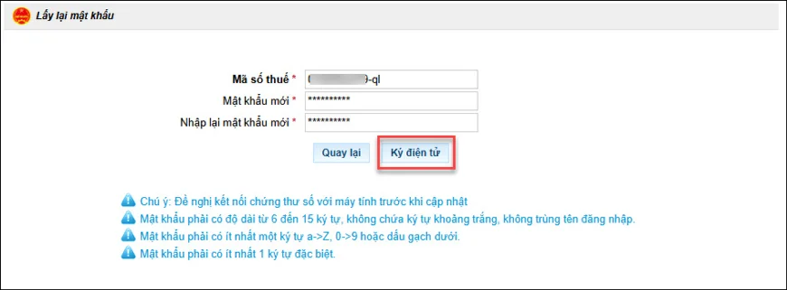 Bấm Ký điện tử để xác nhận lấy lại mật khẩu