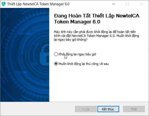 Hoàn tất cài đặt NewtelCA Token Manager
