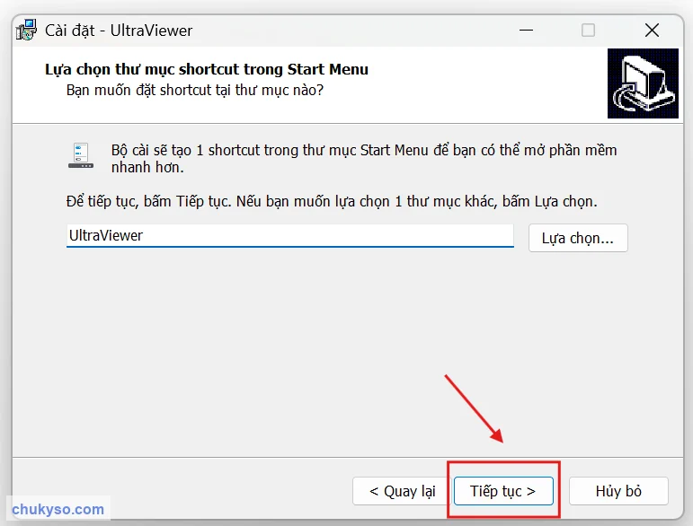 Chọn thư mục Start Menu cho UltraViewer