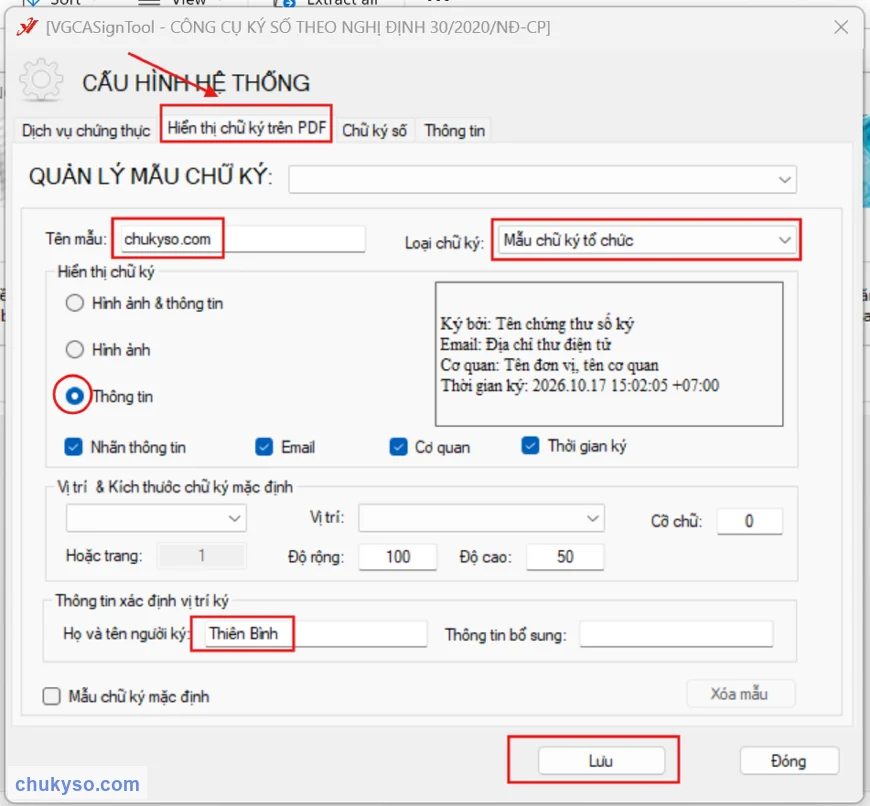 Tạo mẫu chữ ký hiển thị trên PDF trong VGCASignTool
