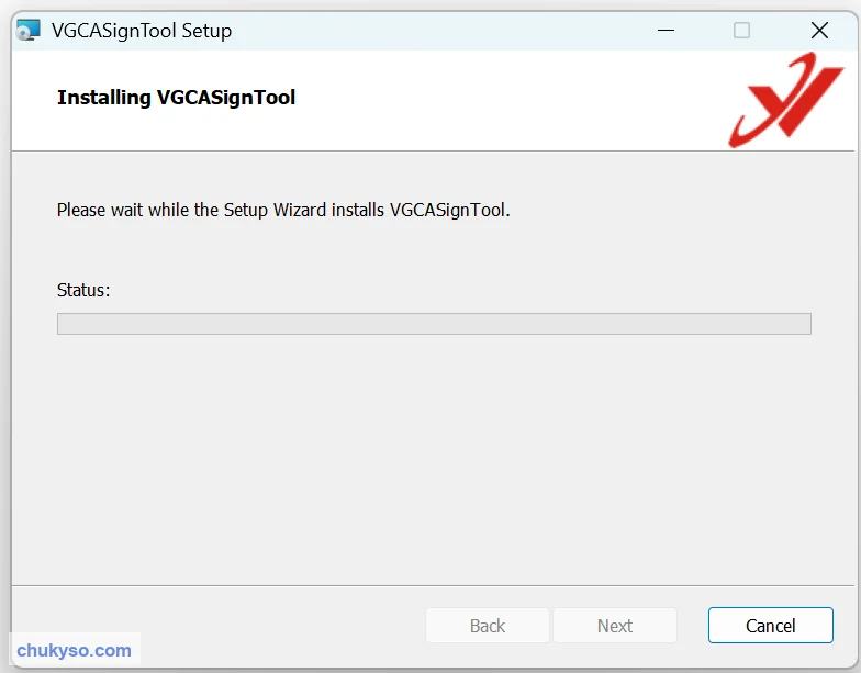 Đang cài đặt VGCASignTool