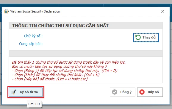 Chọn Ký số từ xa khi nộp hồ sơ BHXH