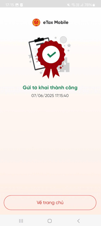 Gửi tờ khai 01/ĐKTĐ-HĐĐT thành công sau khi xác thực sinh trắc học